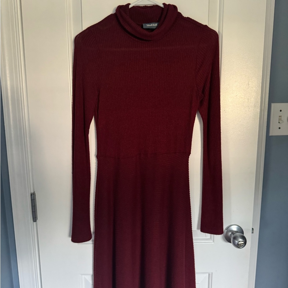 Modcloth Rich Burgundy Long Sleeve Dress